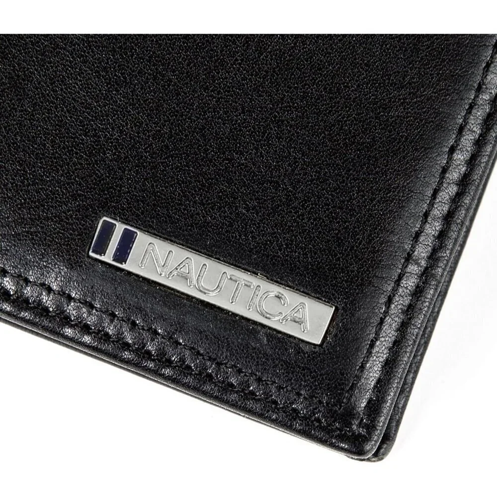 Men's Logo - Black Bifold Leather Wallet RFID Blocking ID Window Card Slots